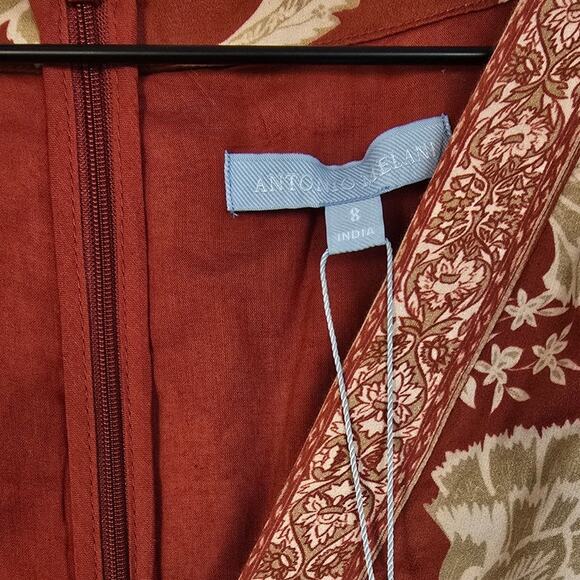 Antonio Melani Norma Jean Brick Red & Beige Floral Boho Dress Sz 8 NWT - Picture 3 of 4